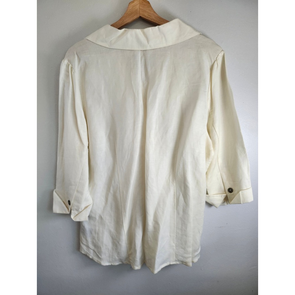East 5th Ivory Linen Blend Button Front Blouse Large Coastal Grandmother - Picture 3 of 8